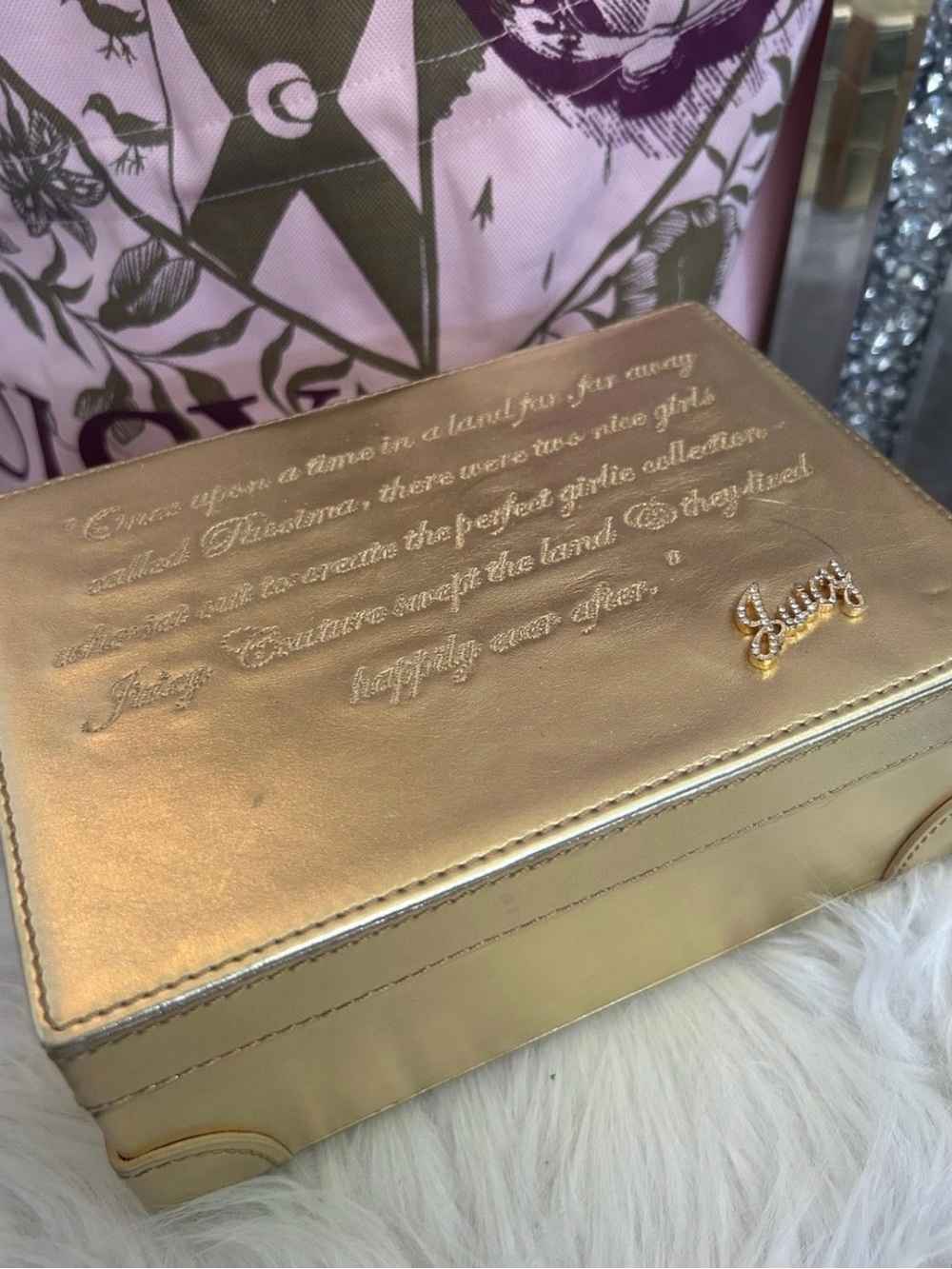 Rare Vintage Juicy Couture Gold Leather Keepsake Box Stationery Pencil Erasers